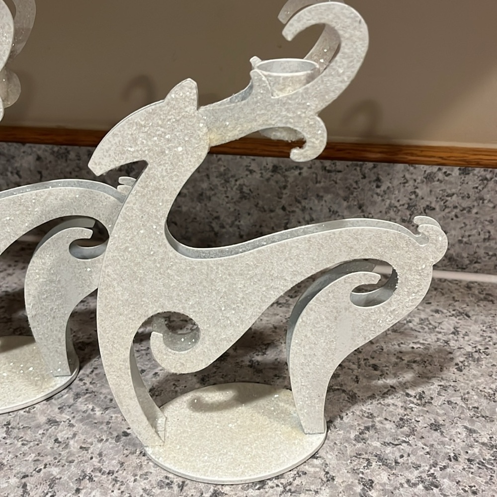 Set of 2 PartyLite Nordic Ice Reindeer Taper Holders - Picture 4 of 10